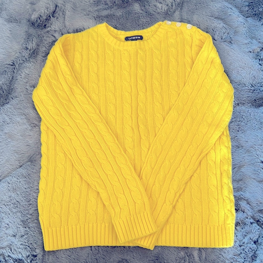 Lands End Bright Yellow Cable Knit Sweater Small